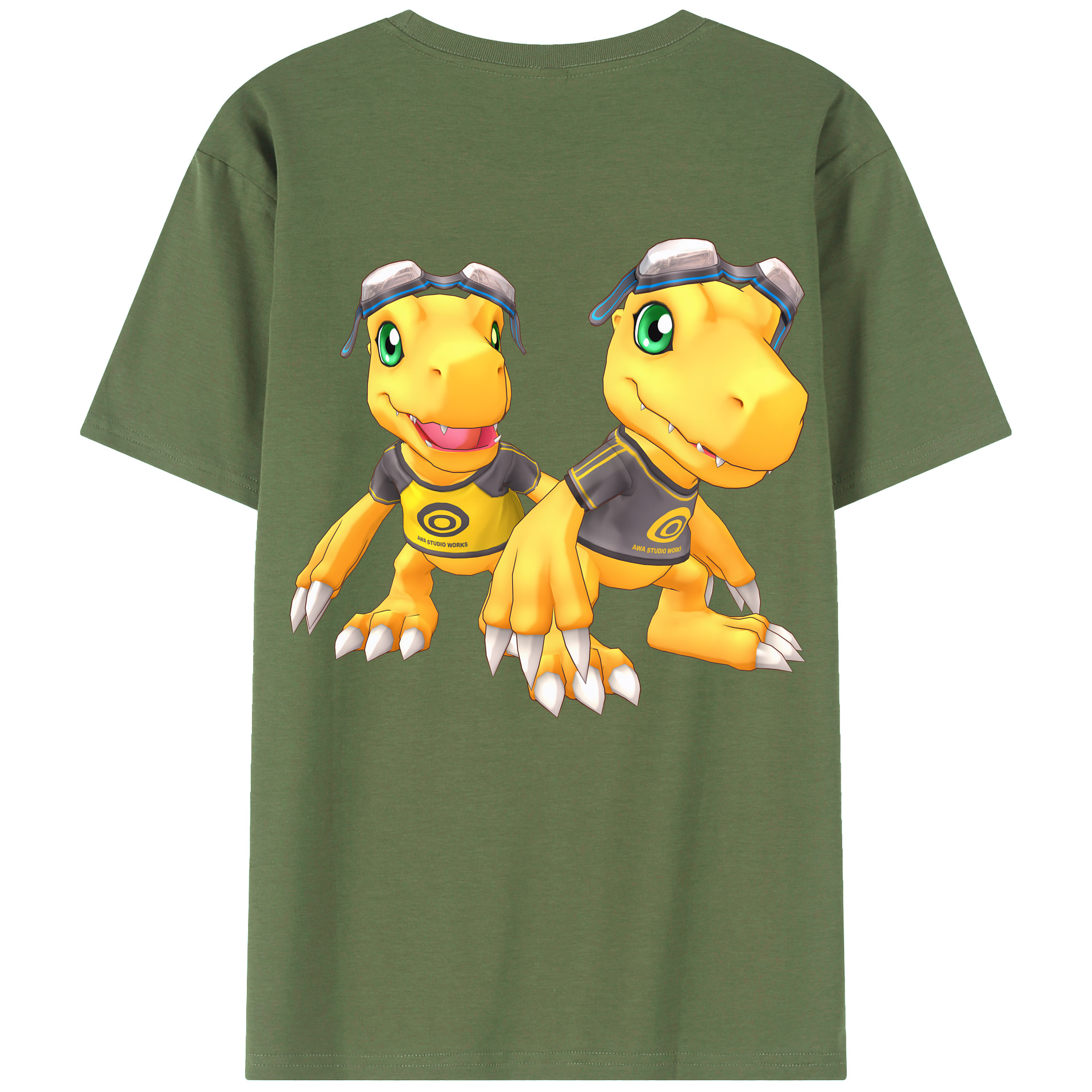 （画像用） Digimon デジタルモンスター/デジモン 綿100％ メンズ半袖Tシャツ（バックプリント） 通気性